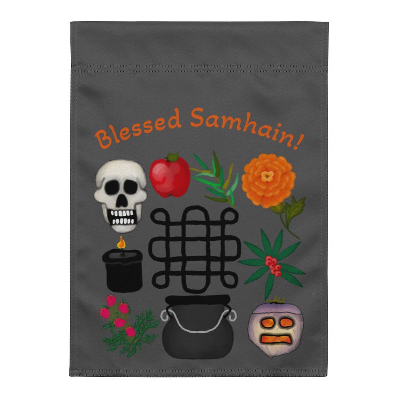 Samhain Garden Flag Decor for Autumn Sabbat Celebrations and Witchcraft Holidays