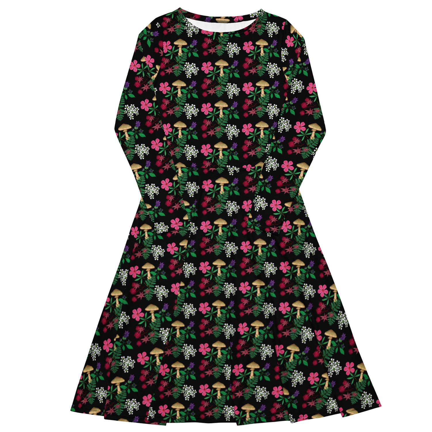 Poison Garden Witchy Botanical Print Long Sleeve Midi Dress