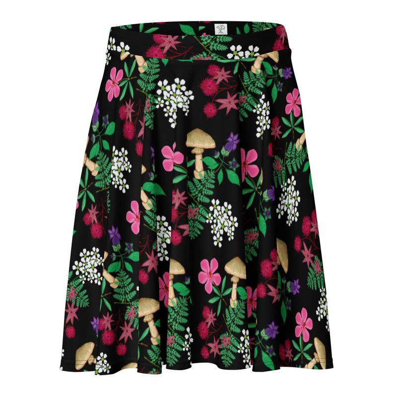 Poison Garden Witchy Botanical Print Skater Skirt