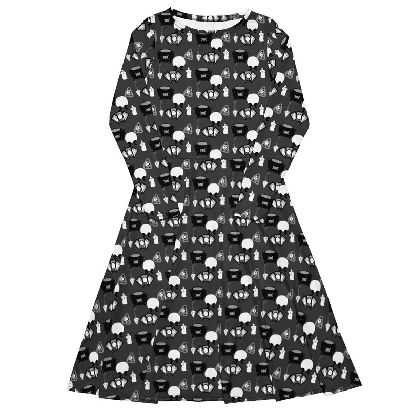 Witches Divination Tools Long Sleeve Midi Dress