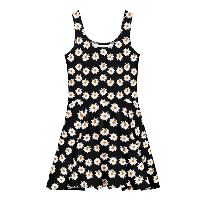 Midnight Daisies and Bees Cotton Skater Dress