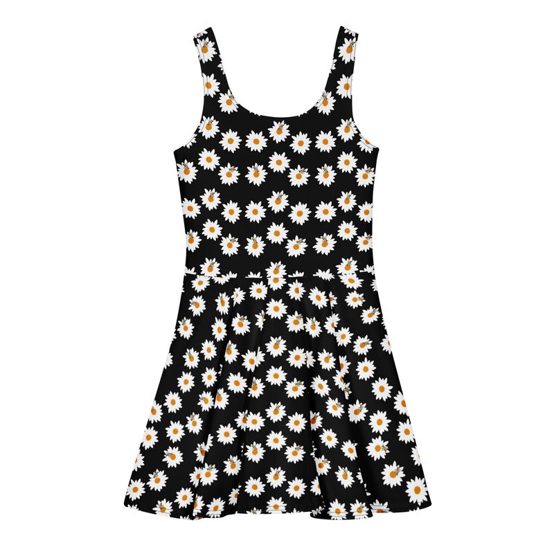 Midnight Daisies and Bees Cotton Skater Dress