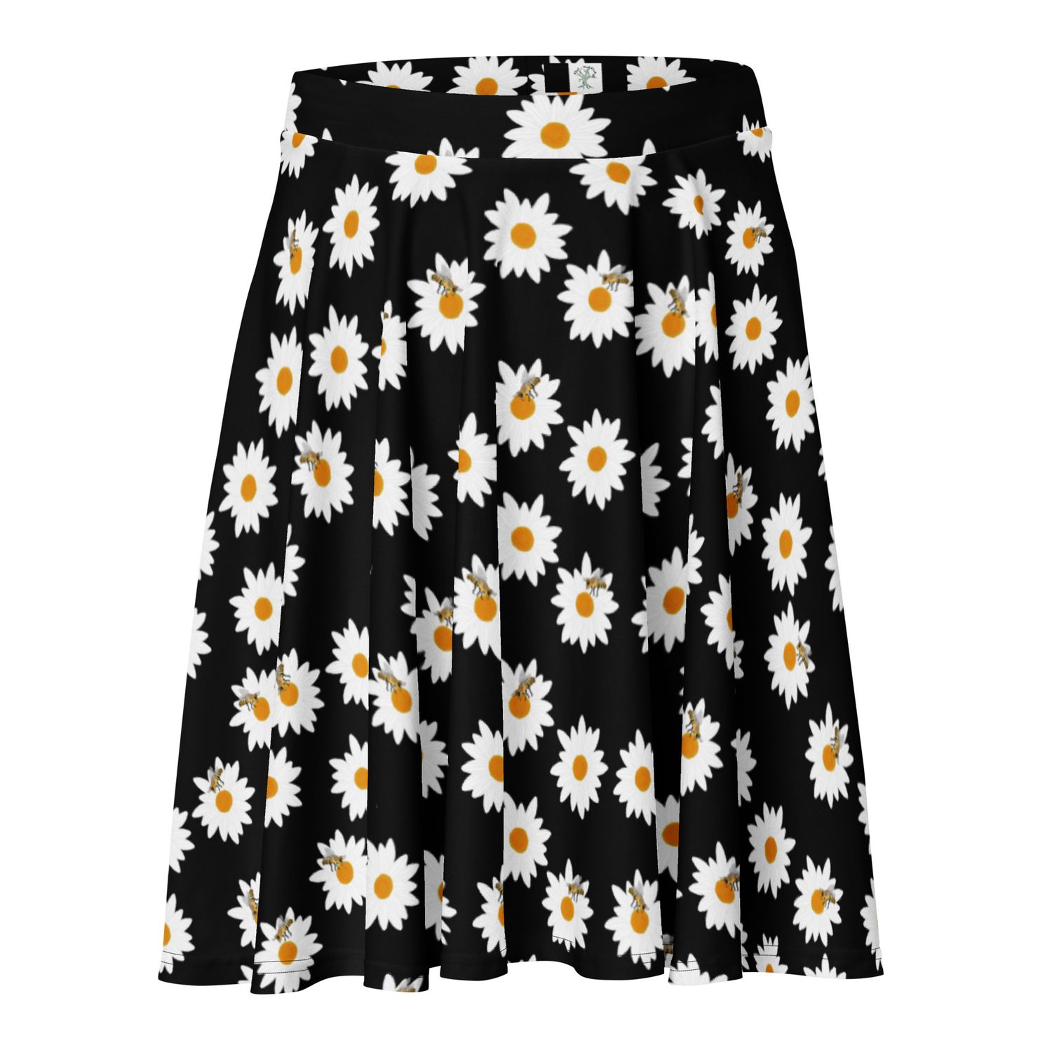 Midnight Daises And Bees Skater Skirt