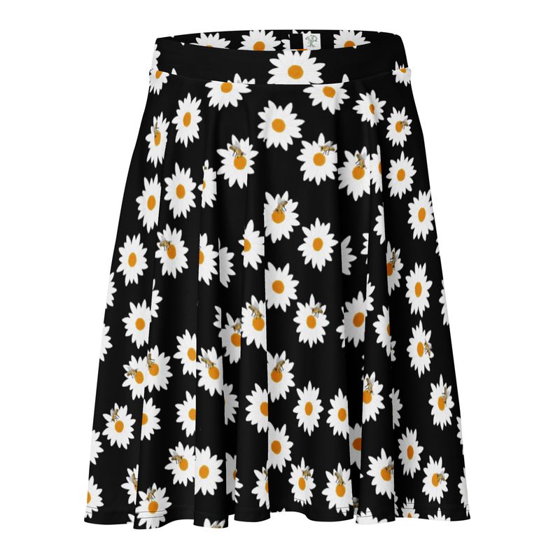 Midnight Daises And Bees Skater Skirt