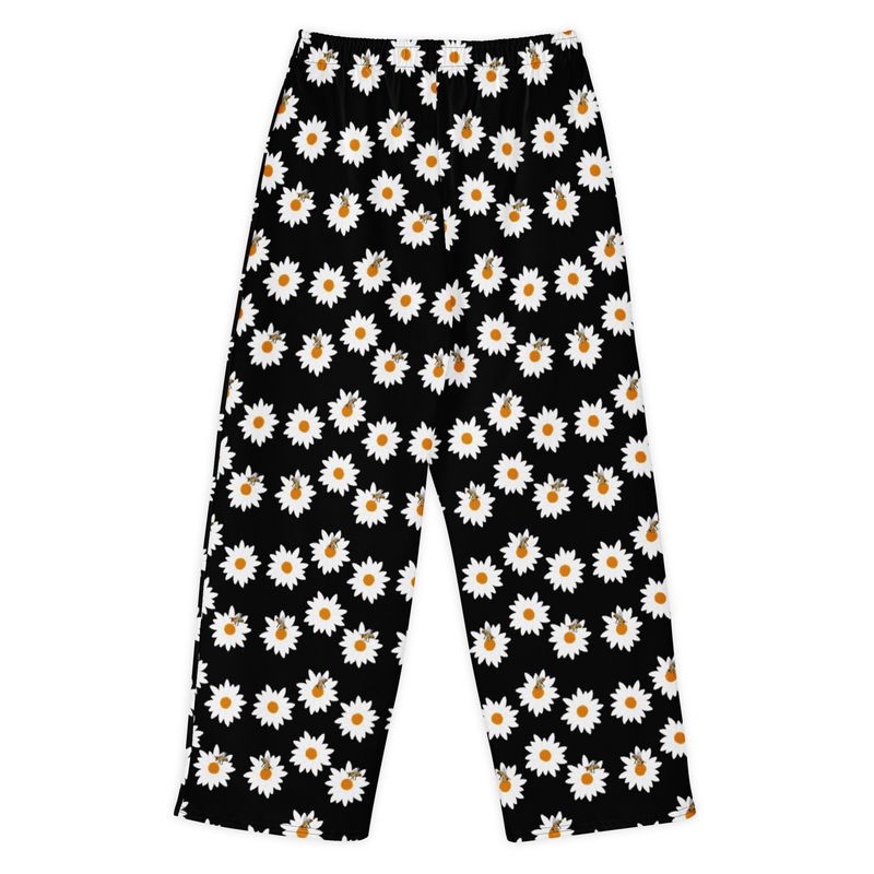 Midnight Daises And Bees Cotton Wide Leg Pants