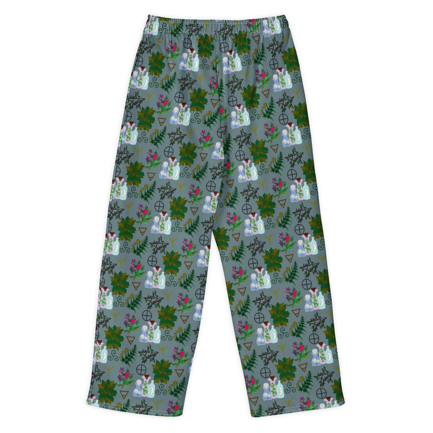 Green Witch Botanical Apothecary Print Cotton Wide-Leg Pants