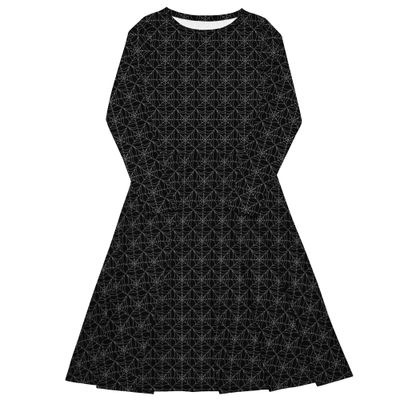 Spooky Spiderweb Gothic Long-Sleeved Midi Dress