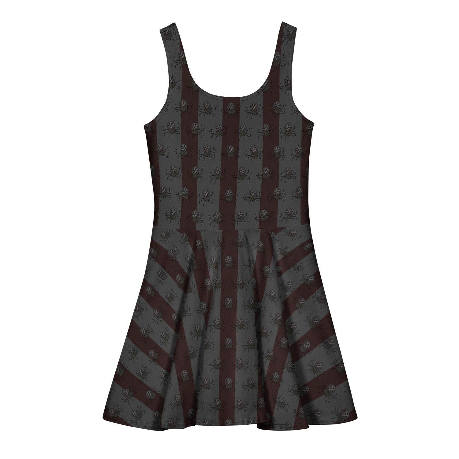 Eerie Elegant Spiders and Stripes Gothic Cotton Skater Dress