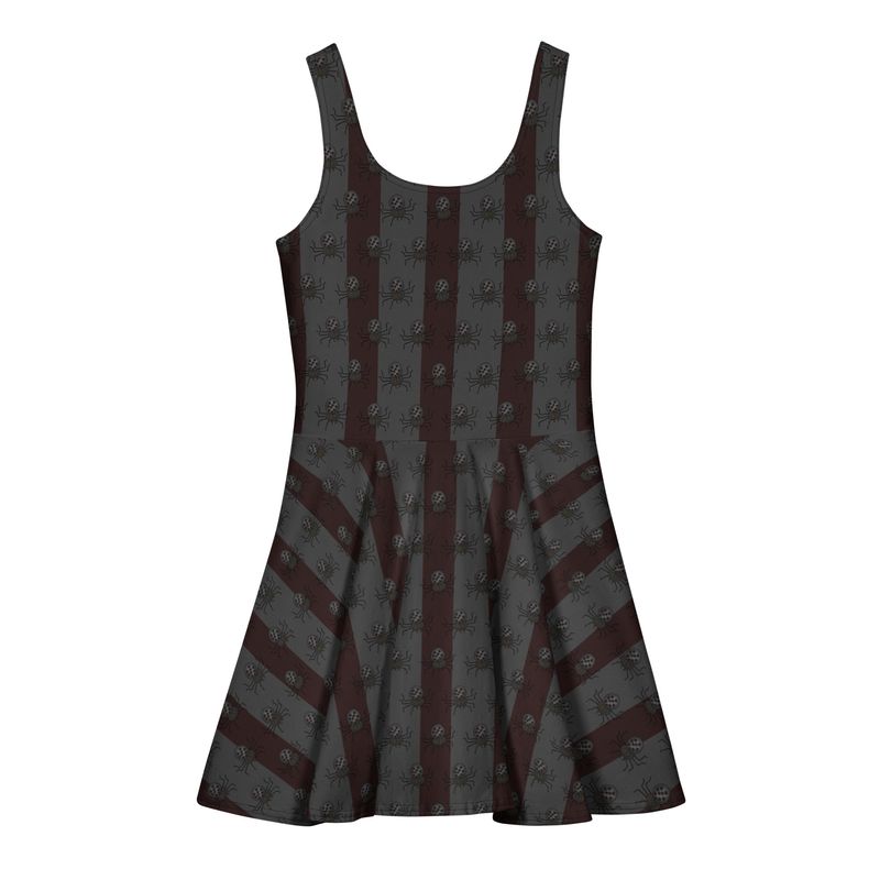 Eerie Elegant Spiders and Stripes Gothic Cotton Skater Dress