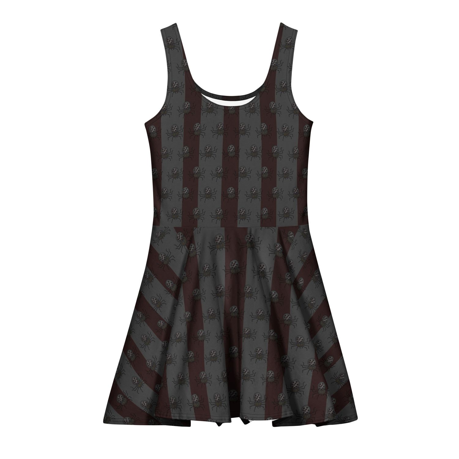 Eerie Elegant Spiders and Stripes Gothic Cotton Skater Dress