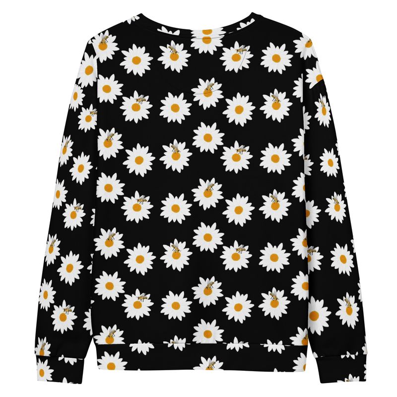 Midnight Daisies and Bees Cotton Sweatshirt