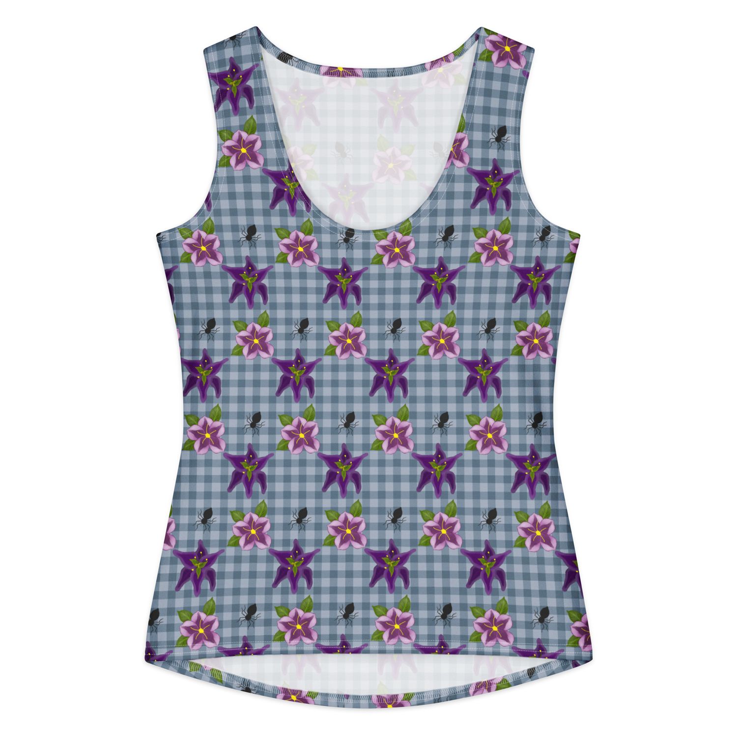 Spooky Gingham Floral and Spiders Gothic Cotton Tank