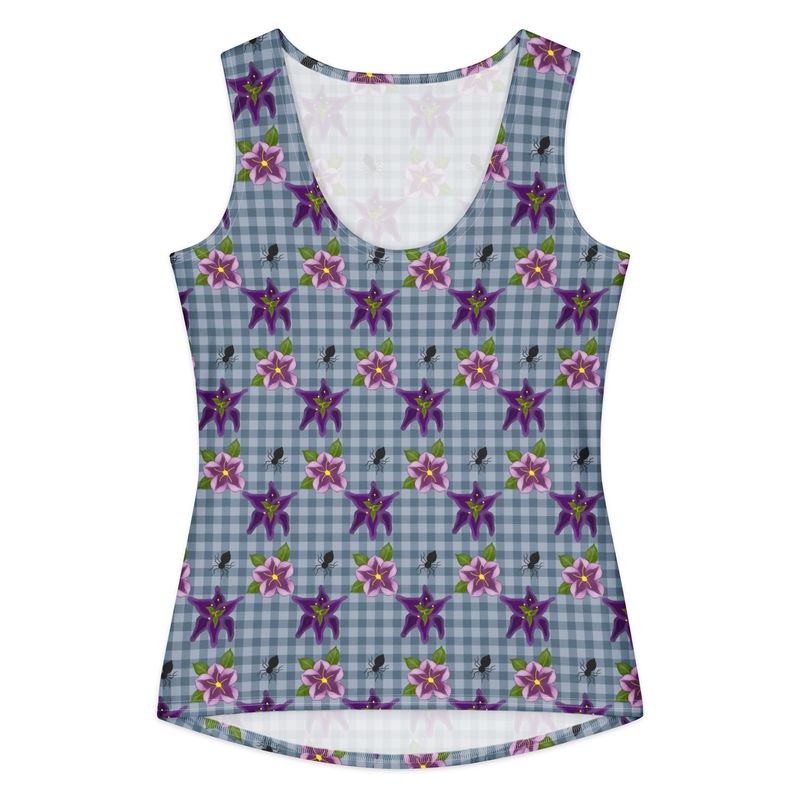 Spooky Gingham Floral and Spiders Gothic Cotton Tank