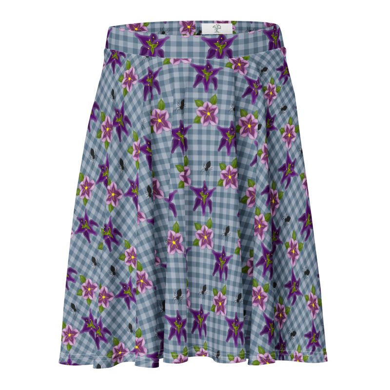 Spooky Gingham Floral and Spiders Gothic Skater Skirt