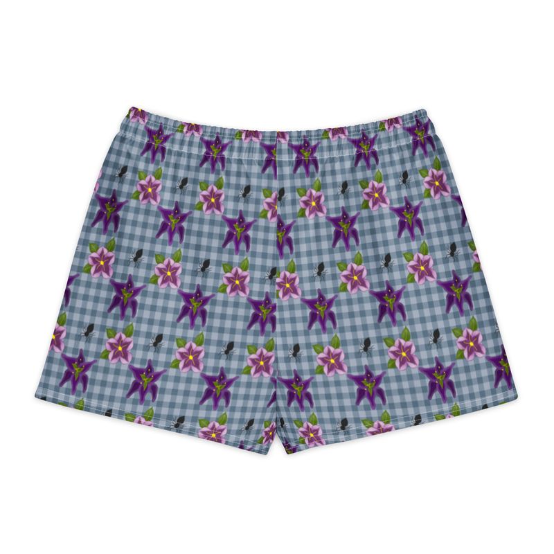 Spooky Gingham Floral and Spiders Gothic Cotton Shorts
