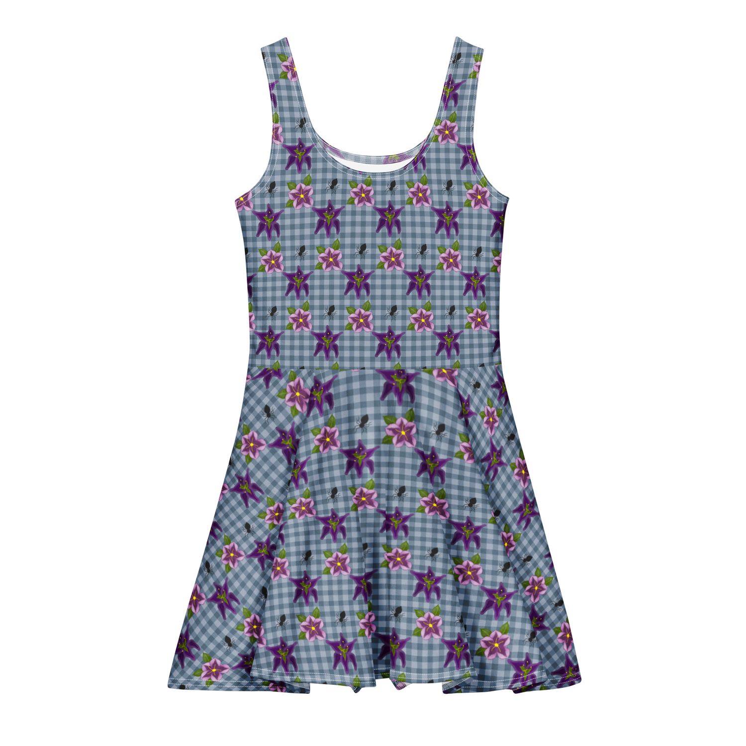 Spooky Gingham Floral and Spiders Gothic Cotton Skater Dress Spooky Gingham Floral and Spiders Gothic Cotton Skater Dress