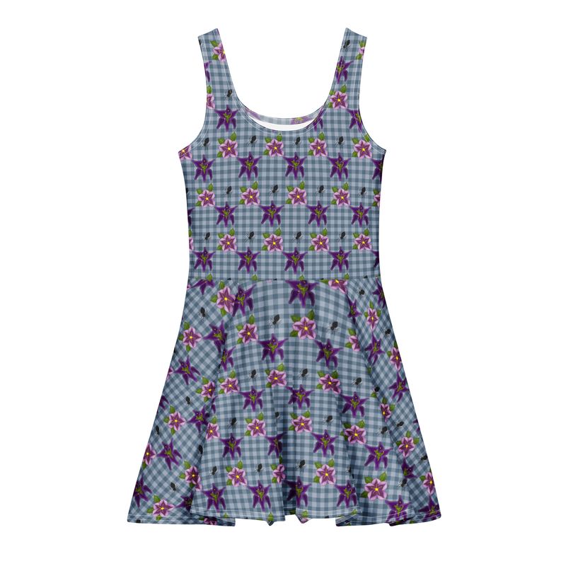Spooky Gingham Floral and Spiders Gothic Cotton Skater Dress