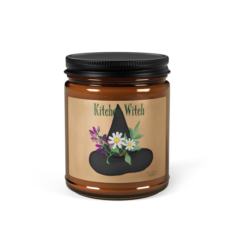 Kitchen Witch Amber Glass Candle