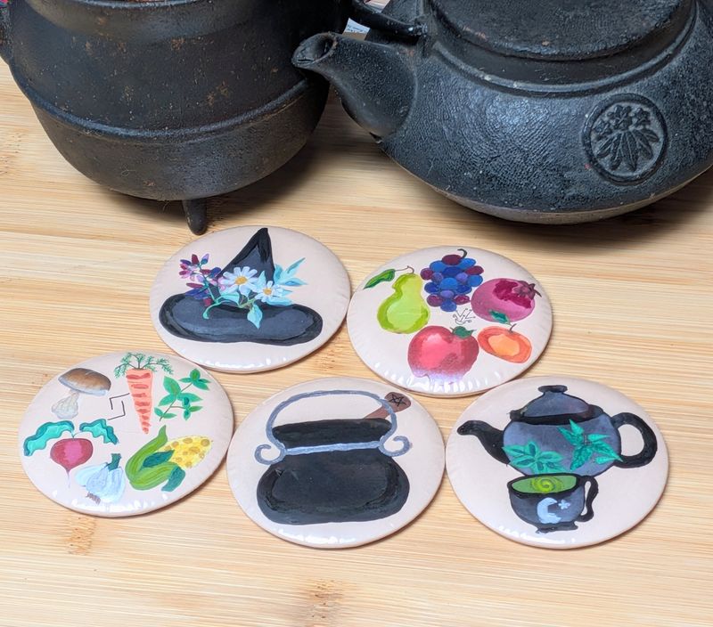 Kitchen Witch Magnet Set with Hand Painted Details