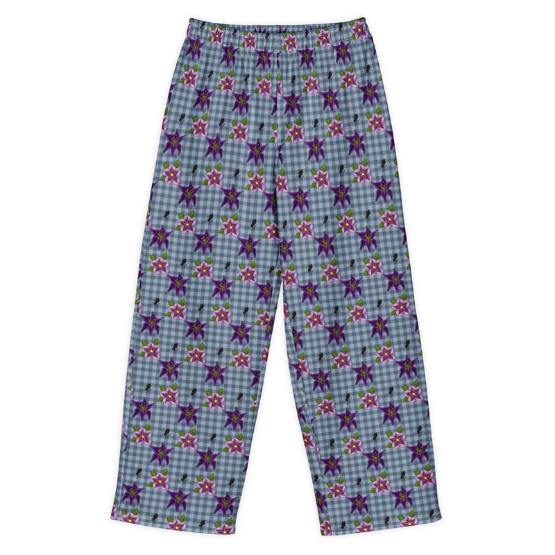 Spooky Gingham Floral and Spiders Gothic Cotton Wide Leg Pants