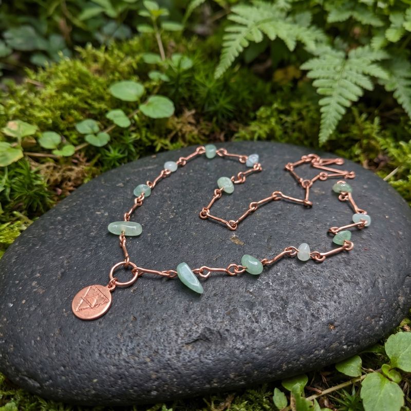 Earth Elemental Necklace with Copper and Green Aventurine and Rustic Hand Etching