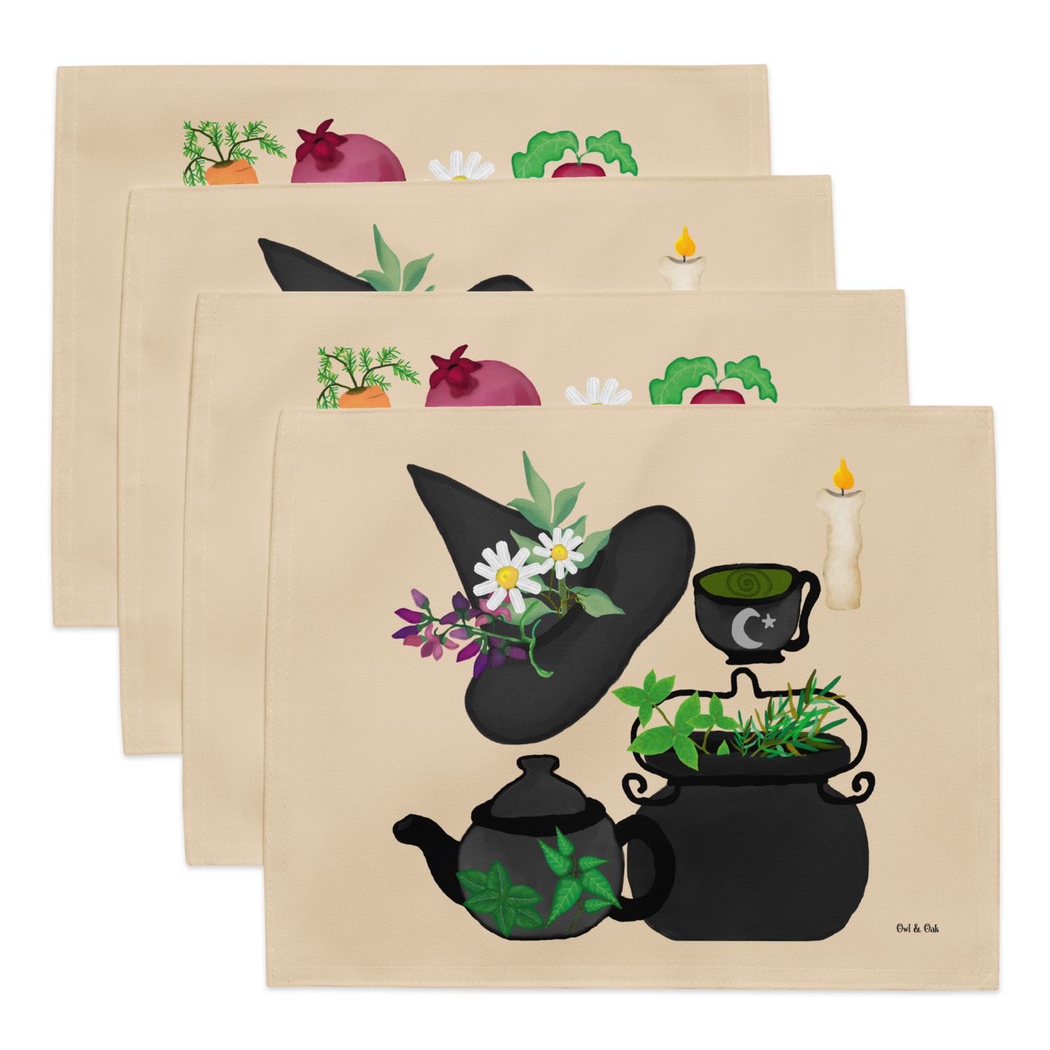 Kitchen Witch Placemats (Set of 4) with Hand Illustrated Kitchen Magic Witchcraft Symbols and Botanicals 18x14 inches Kitchen Witch Placemats (Set of 4) with Hand Illustrated Kitchen Magic Witchcraft Symbols and Botanicals 18x14 inches