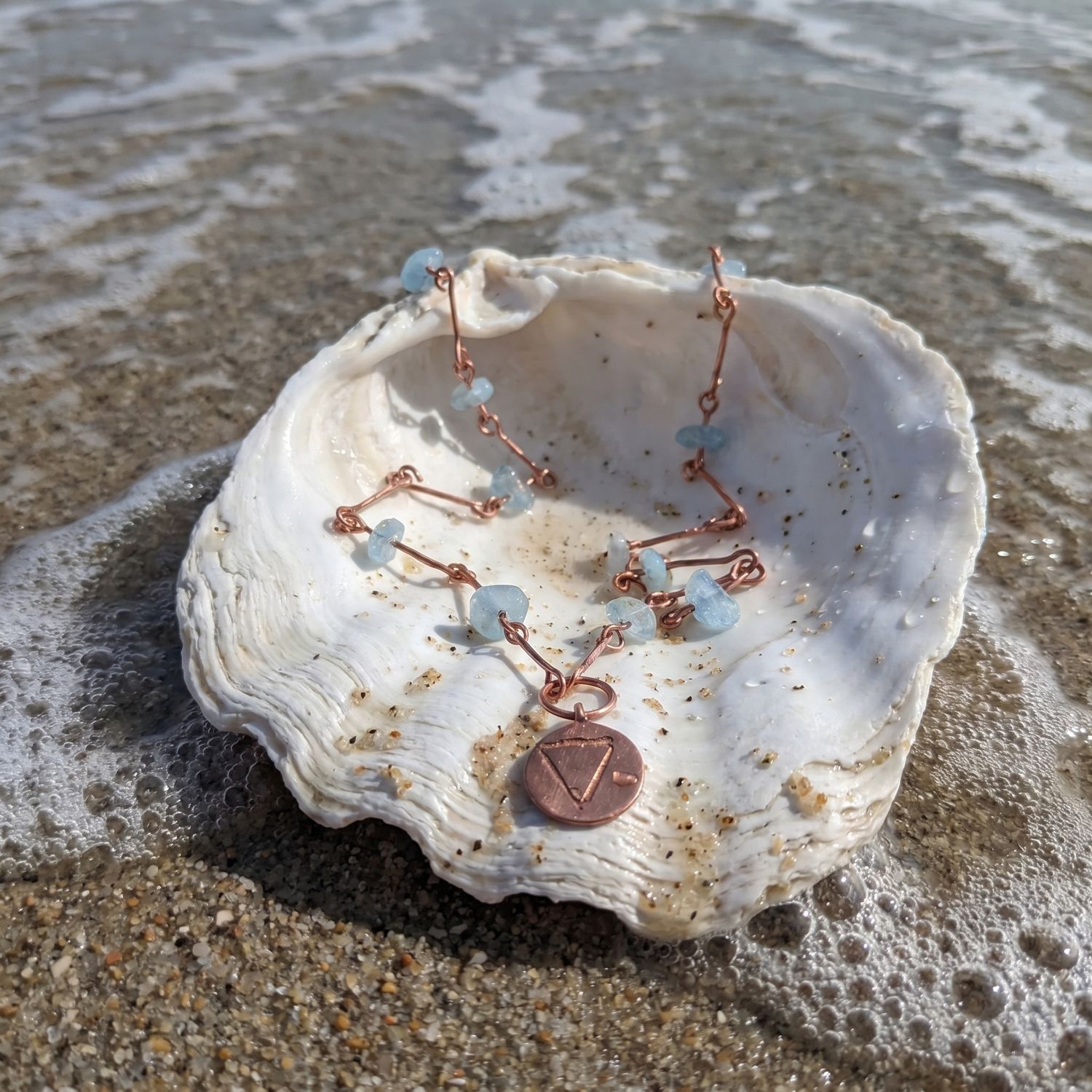 Water Elemental Necklace with Copper and Aquamarine and Rustic Etching Water Elemental Necklace with Copper and Aquamarine and Rustic Etching