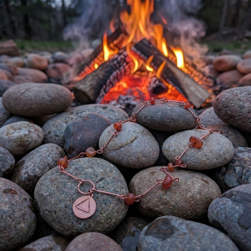 Fire Elemental Necklace with Copper and Carnelian and Rustic Hand Etching