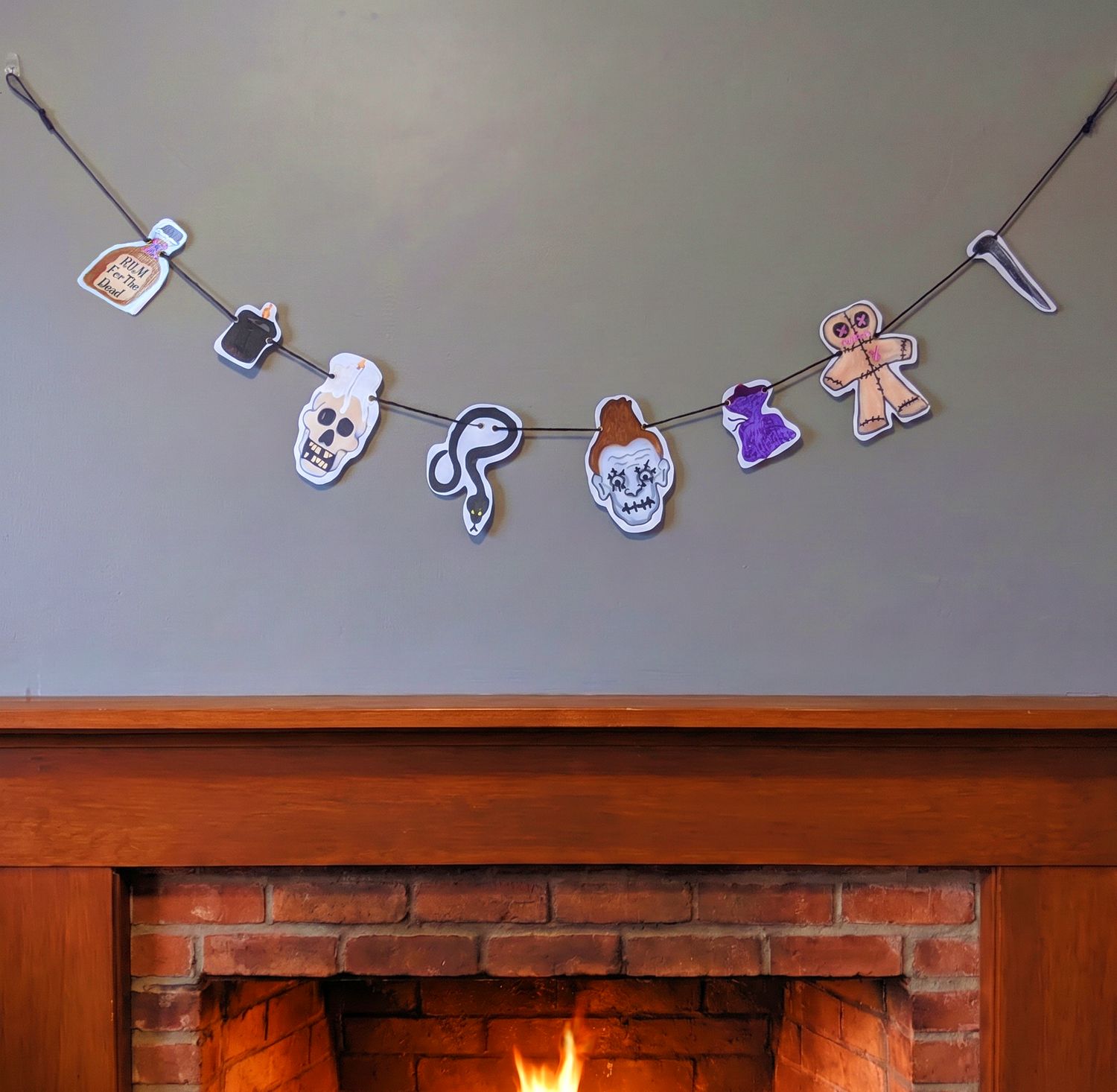 Handcrafted Voodoo Paper Garland Wall Hanging with Hand-painted Bayou Swamp Witch Magic Details
