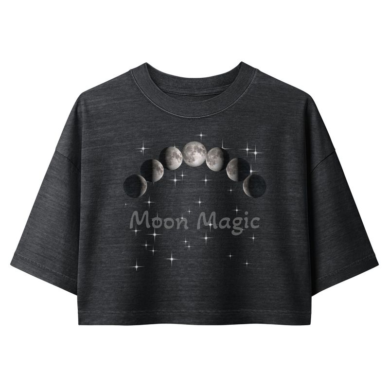 Moon Magic Celestial Witchy Cotton Cropped Graphic Tee Made From Ringspun Cotton and Garment Dyed 