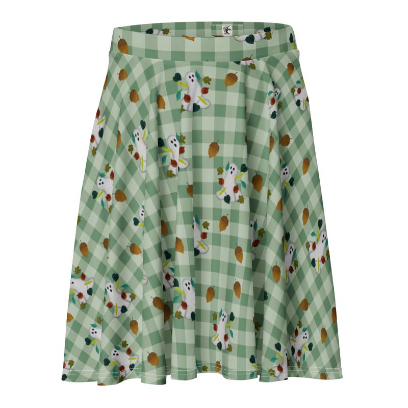 Spooky Fall Ghosts & Autumn Leaves Skater Skirt – Muted Green Gingham Boutique Halloween Skirt Spooky Fall Ghosts & Autumn Leaves Skater Skirt – Muted Green Gingham Boutique Halloween Skirt