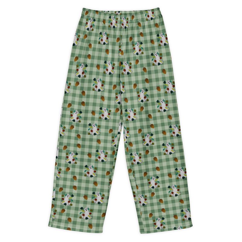 Spooky Autumn Ghosts, Leaves, and Acorns Gingham Cotton Wide Leg Pants