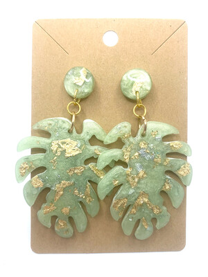 Mint Green Monstera Earrings
