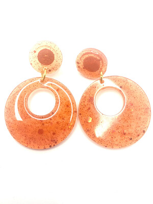 Red-Orange Glitter Circular Earrings