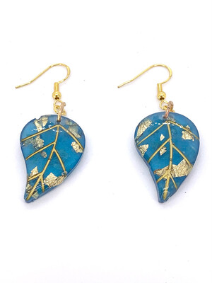 Blue & Gold Leaf Earrings