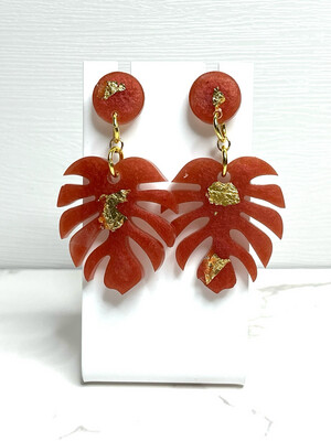 Red & Gold Monstera Earrings