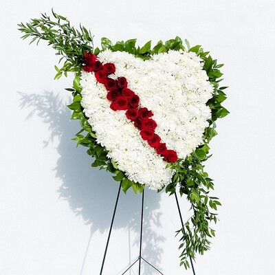 White Standing Heart with Red Roses