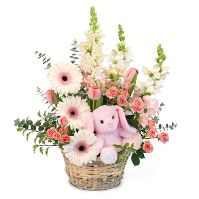 Tiny Pink Blessing Basket of Flowers