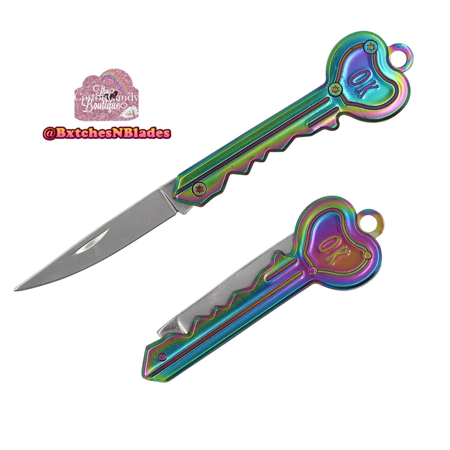 Rainbow Cute Keychain Switchblade Knife