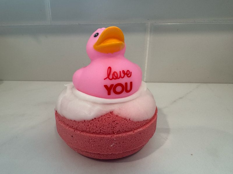 Valentines Donut Bath Bomb with Duck on top