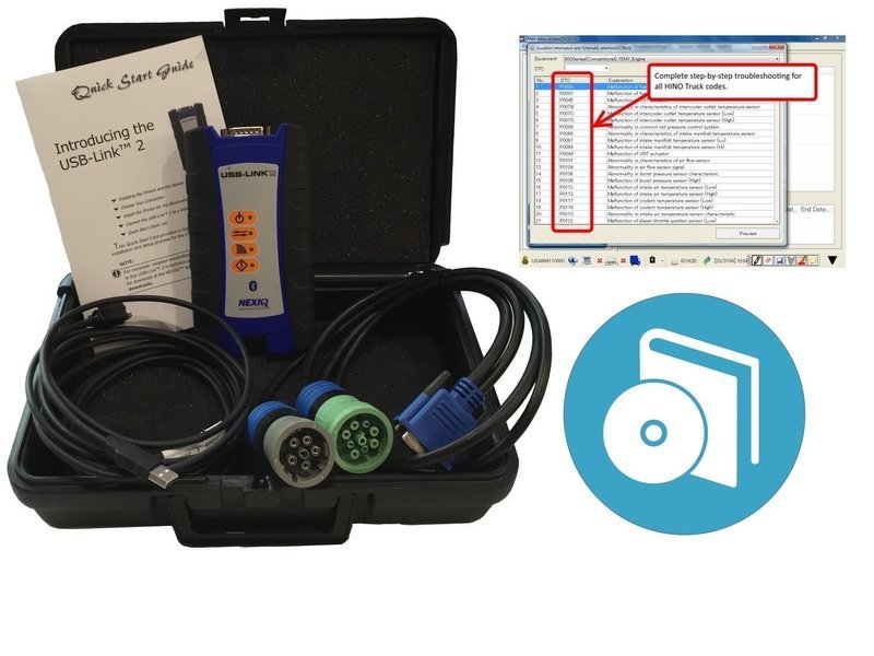 Hino DX2 with Nexiq USB Link &amp; OBDII Cable