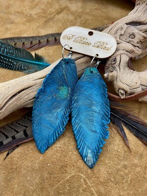 A Rare Bird Turquoise Swirl Leather Feather Earrings 