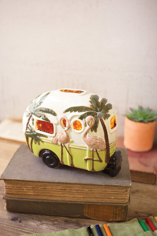 Kalalou CDV1851K Ceramic Flamingo Camper NIght Light