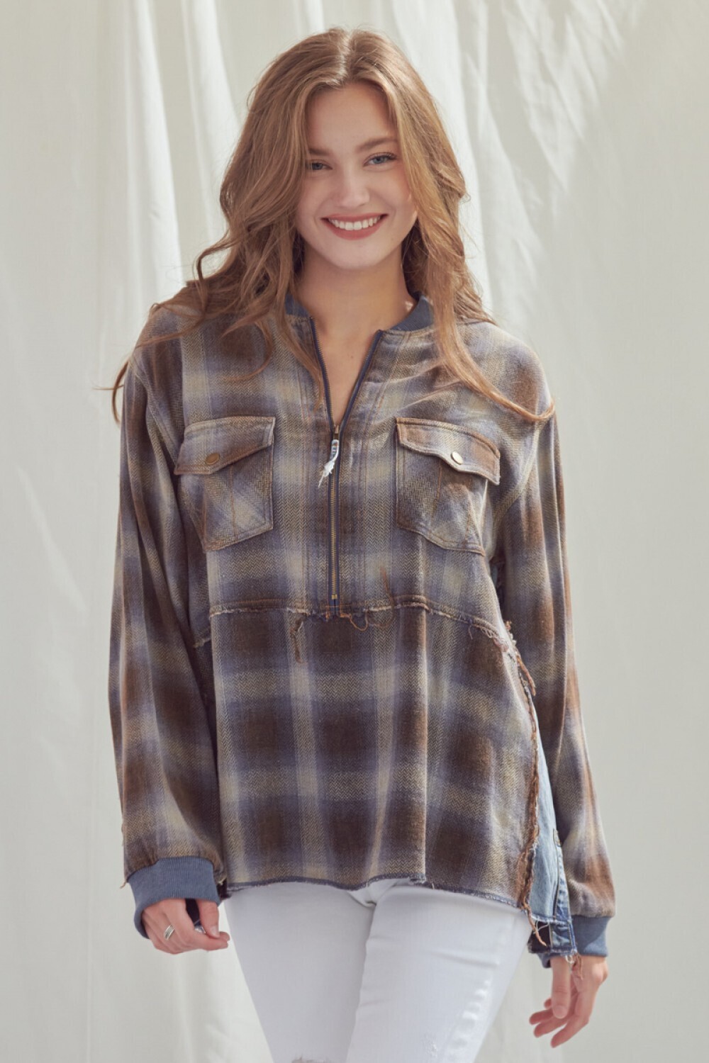 Heyson ET1055 Plaid Chambray Mixed Pullover