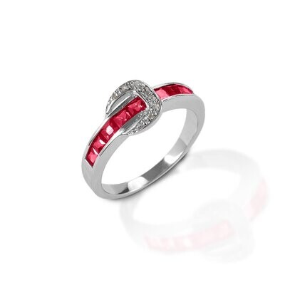 Kelly Herd 4L-8 SM Red Buckle Ring Sterling Silver Size 8