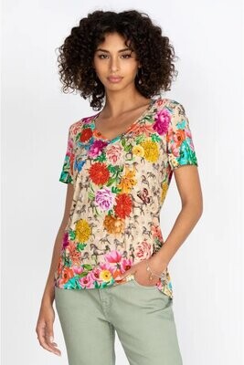 Johnny Was T14422-3 Lace Garden V Neck Tee S/S
