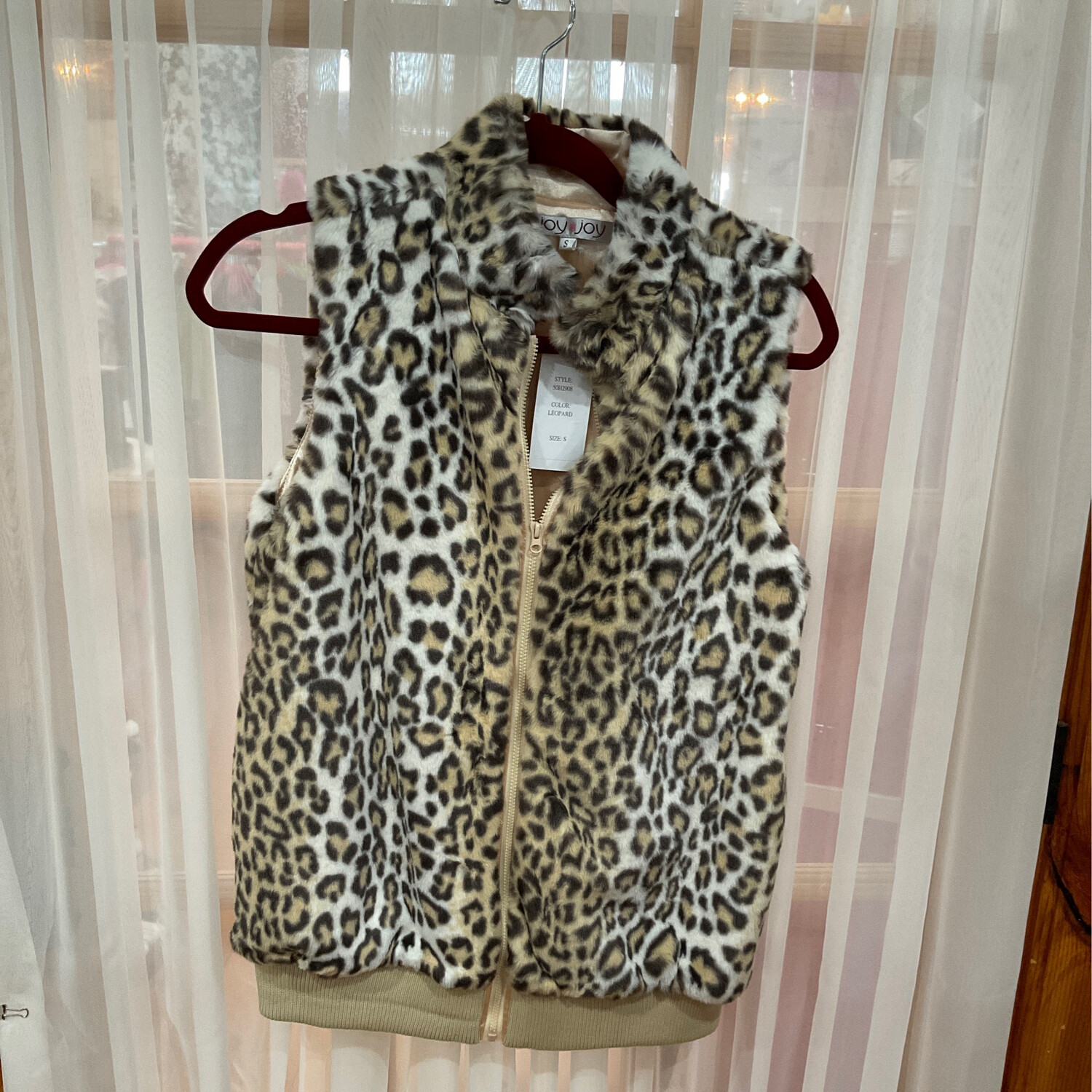 Joy Joy 50H2908 Leopard Faux Fur Vest 