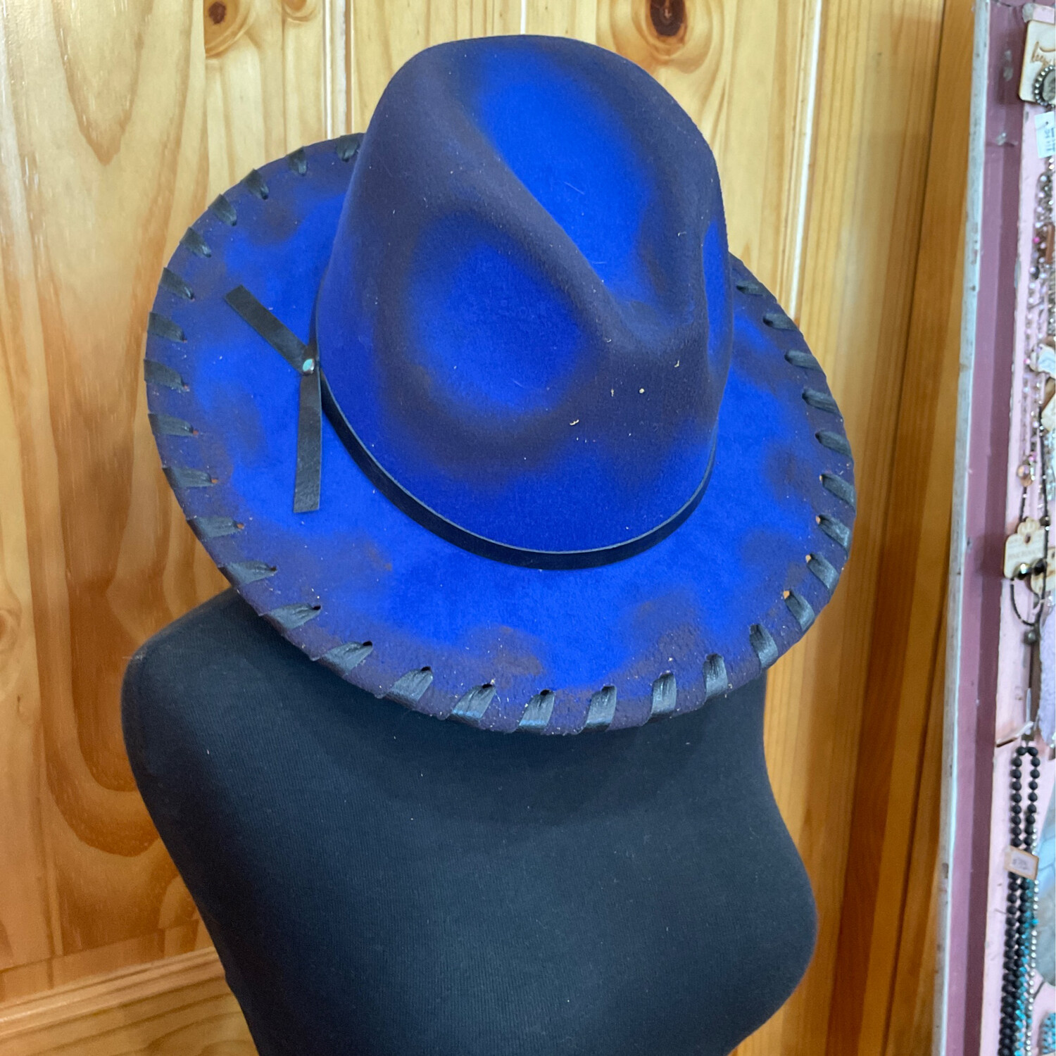 Kurtmen Fashion Hats Cobalt Blue Black Whip Stitch O/S 