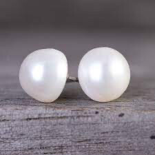 Amanda Blu 1424 Button Stud Earrings Natural White 