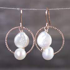Amanda Blu 1420 Halo Pearl Earrings Peach/Rosegold 
